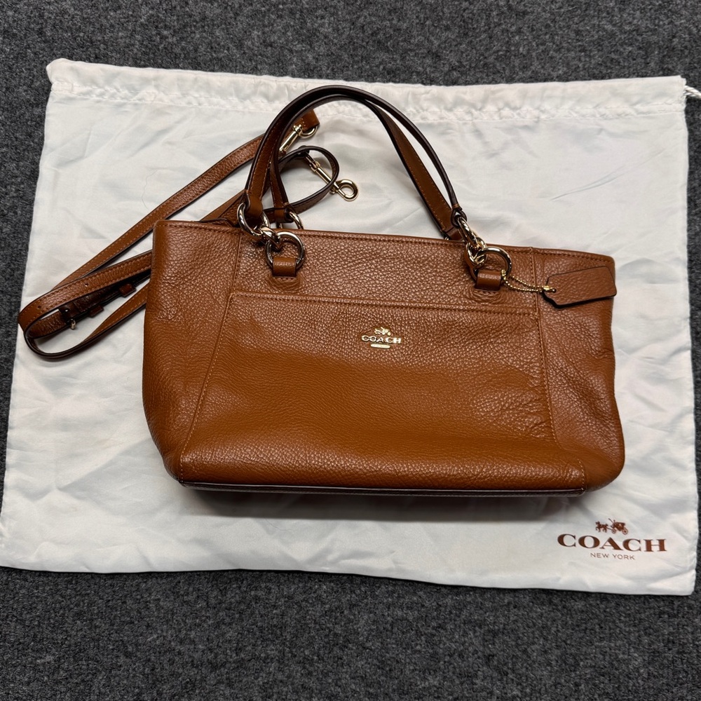 Coach Satchel Bag Womens Medium Brown Pebble Leather Crossbody Luxury Classic